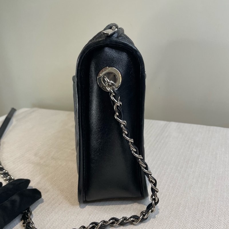 香奈兒/Chanel 黑銀牛皮菱格紋相機包 鏈條肩背包-3