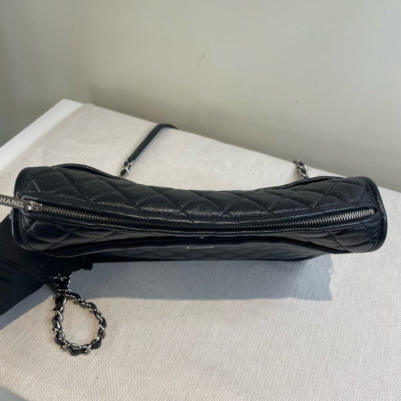 香奈兒/Chanel 黑銀牛皮菱格紋相機包 鏈條肩背包-4