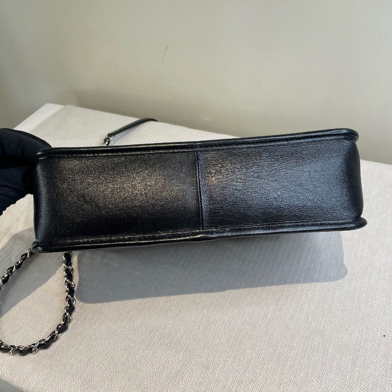 香奈兒/Chanel 黑銀牛皮菱格紋相機包 鏈條肩背包-8