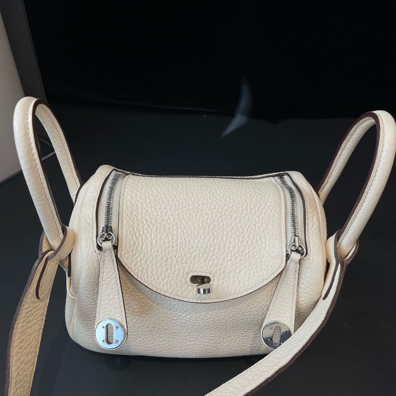 Hermes愛馬仕 Lindy奶油白銀扣迷你手提肩背包 tc皮-4