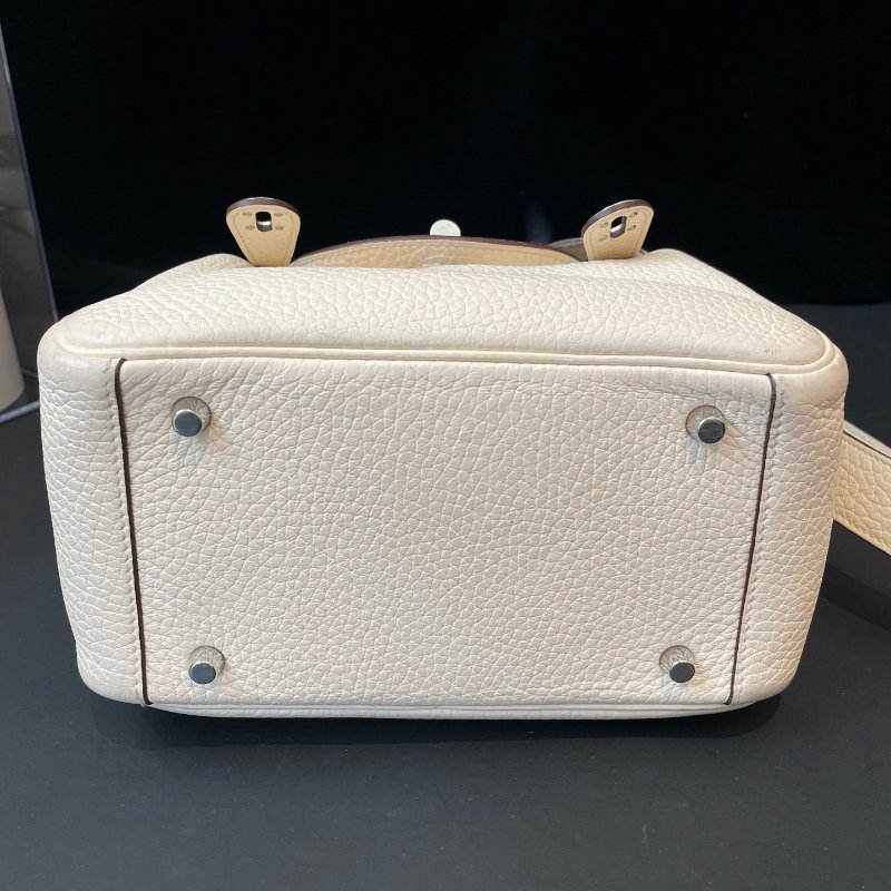 Hermes愛馬仕 Lindy奶油白銀扣迷你手提肩背包 tc皮-5