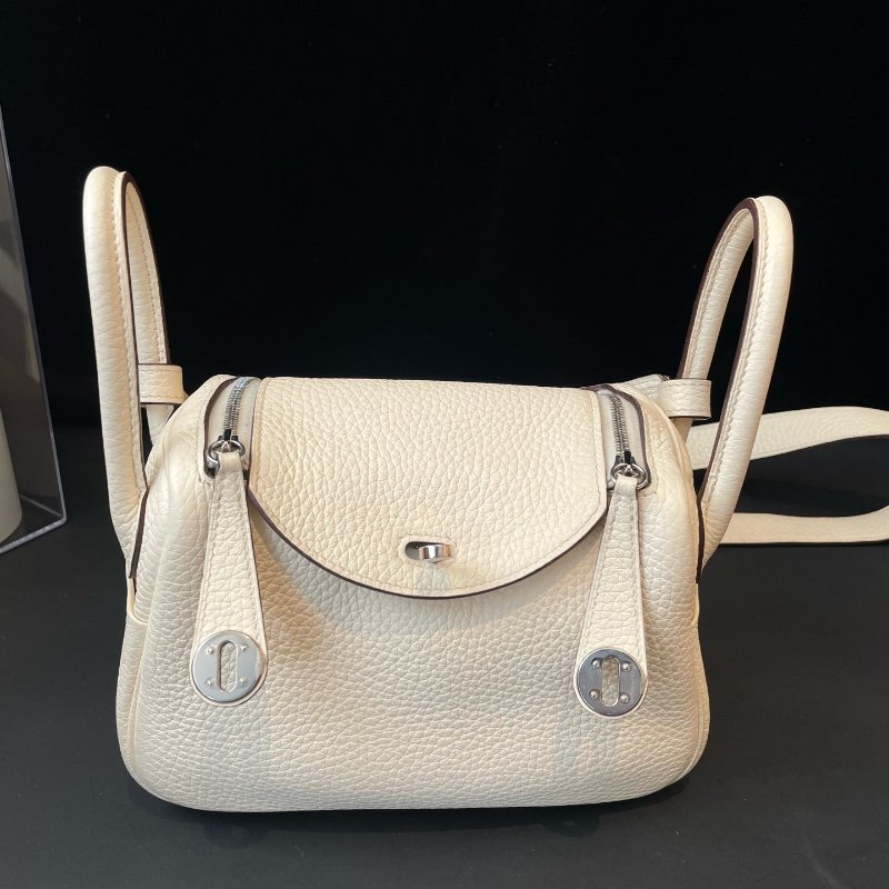 Hermes愛馬仕 Lindy奶油白銀扣迷你手提肩背包 tc皮-6