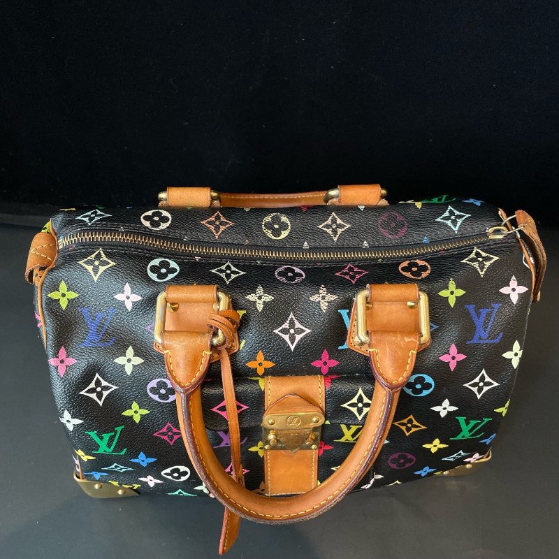 路易威登/Louis Vuitton 村上隆聯名款 黑三彩speedy30枕頭包-4