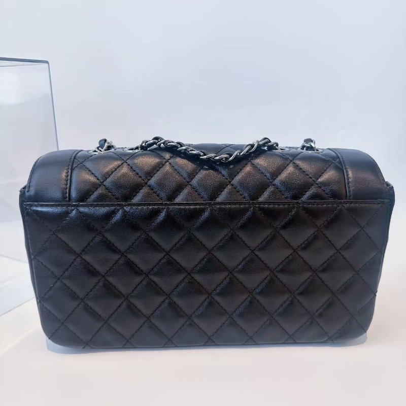 香奈兒/Chanel 黑銀牛皮綁帶CF鏈條肩背包-7