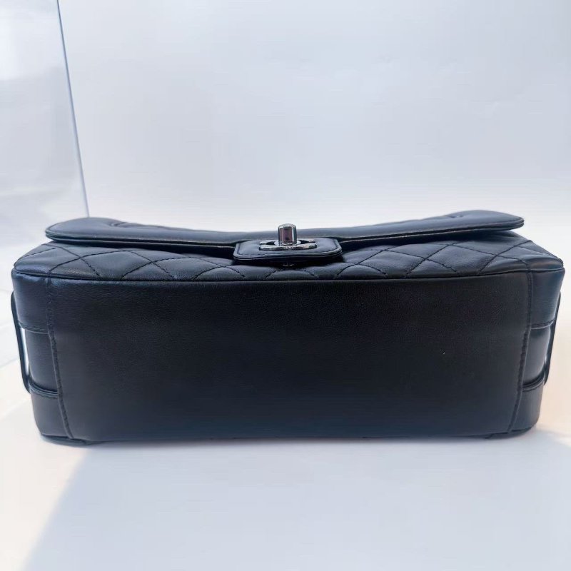 香奈兒/Chanel 黑銀牛皮綁帶CF鏈條肩背包-8