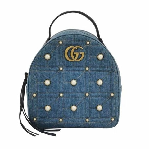 Gucci牛仔珍珠後背包 99新配件塵袋 23.5*25*11