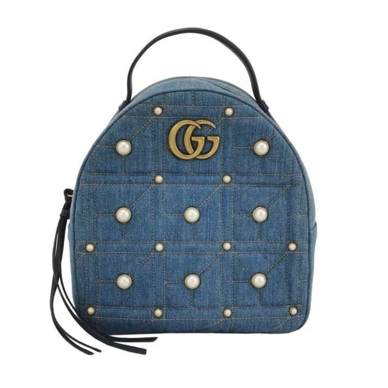 Gucci牛仔珍珠後背包 99新配件塵袋 23.5*25*11-0