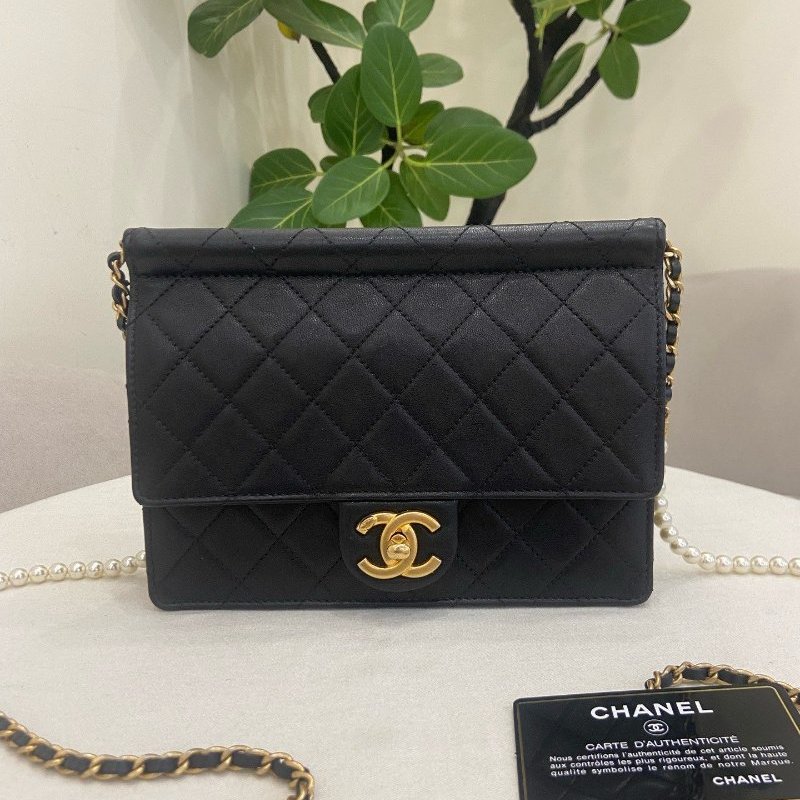香奈兒/Chanel CF黑金羊皮小號珍珠鏈條包-0