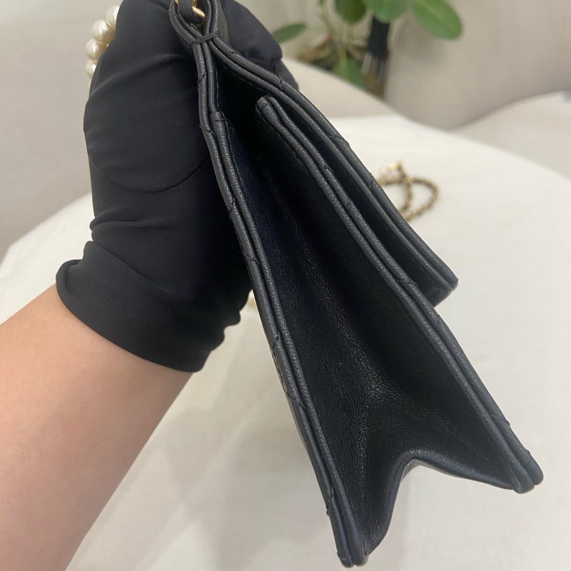 香奈兒/Chanel CF黑金羊皮小號珍珠鏈條包-2