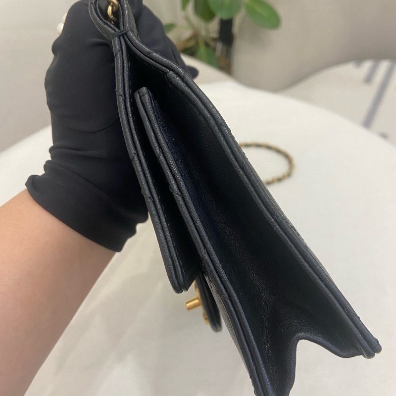 香奈兒/Chanel CF黑金羊皮小號珍珠鏈條包-3