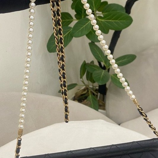 香奈兒/Chanel CF黑金羊皮小號珍珠鏈條包-9