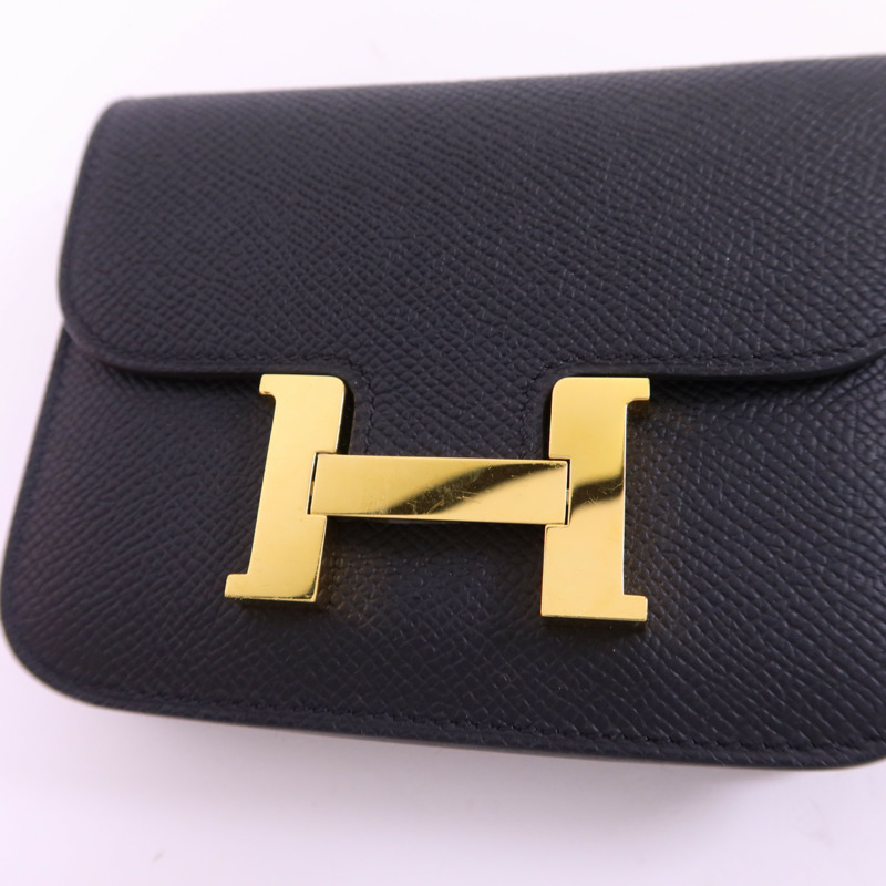 HERMES Epsom皮革Constance Slim金扣錢包Noir-7