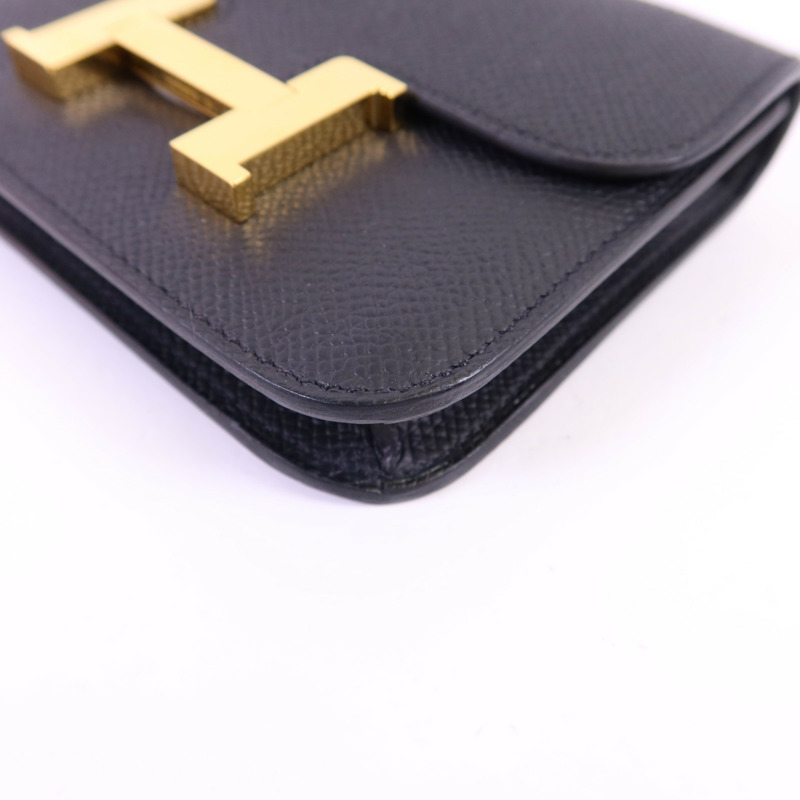 HERMES Epsom皮革Constance Slim金扣錢包Noir-11