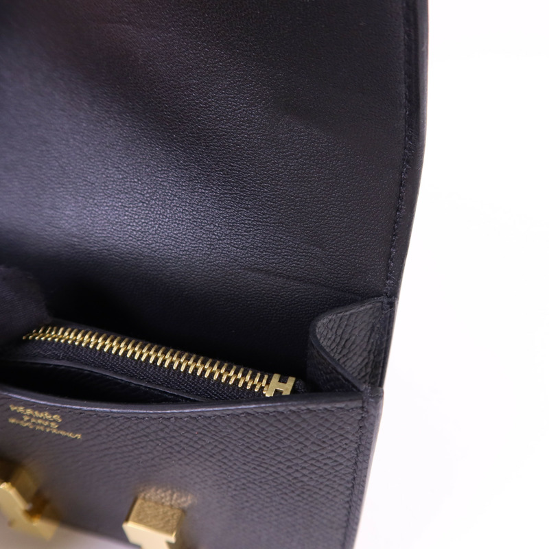 HERMES Epsom皮革Constance Slim金扣錢包Noir-16