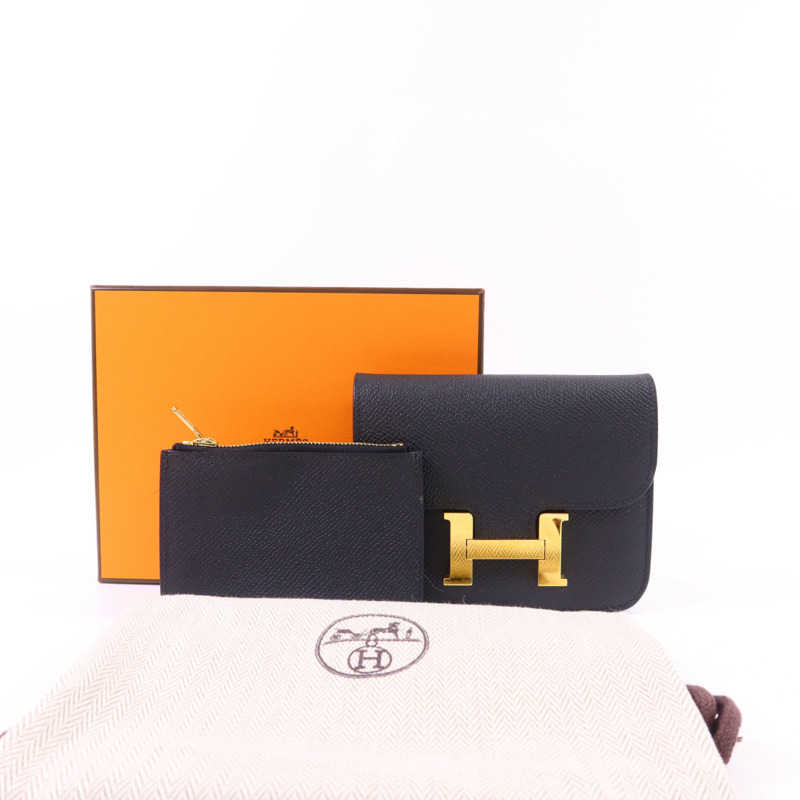 HERMES Epsom皮革Constance Slim金扣錢包Noir-19