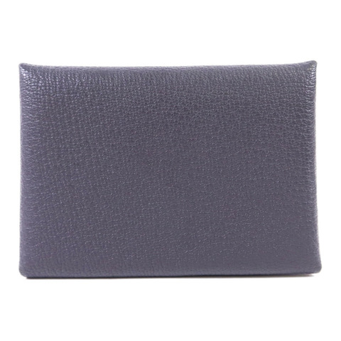 HERMES Epsom皮革Calvi Duo銀扣卡片套Graphite/Bleu Hydra