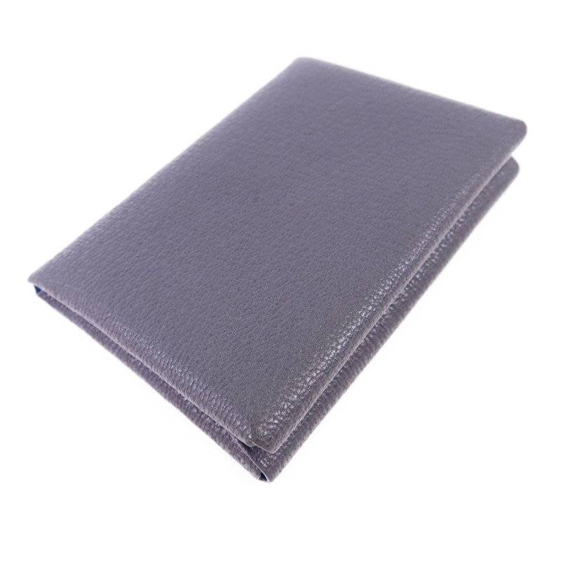 HERMES Epsom皮革Calvi Duo銀扣卡片套Graphite/Bleu Hydra-2