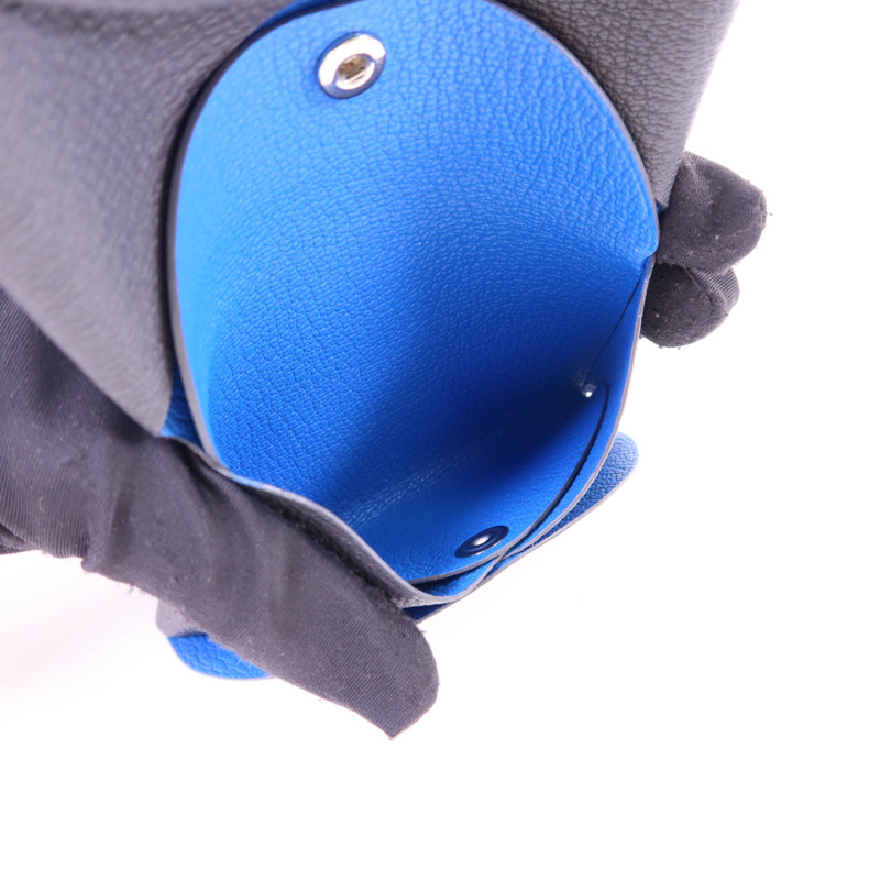 HERMES Epsom皮革Calvi Duo銀扣卡片套Graphite/Bleu Hydra-5
