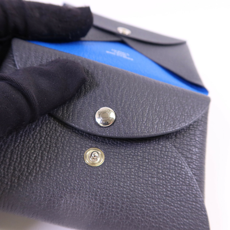 HERMES Epsom皮革Calvi Duo銀扣卡片套Graphite/Bleu Hydra-8