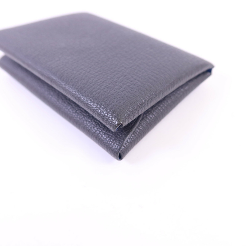 HERMES Epsom皮革Calvi Duo銀扣卡片套Graphite/Bleu Hydra-9