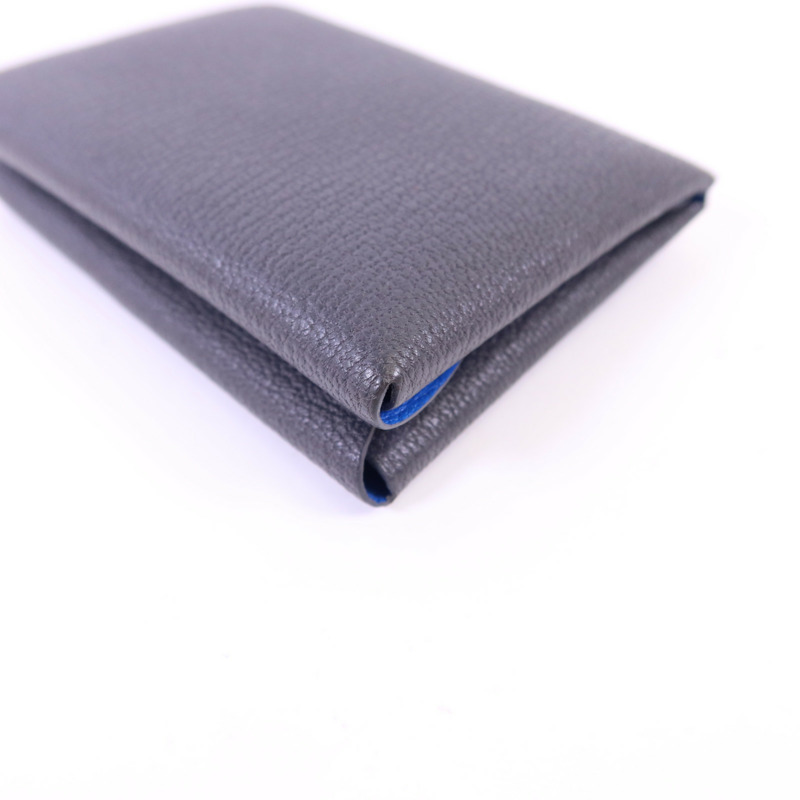 HERMES Epsom皮革Calvi Duo銀扣卡片套Graphite/Bleu Hydra-11
