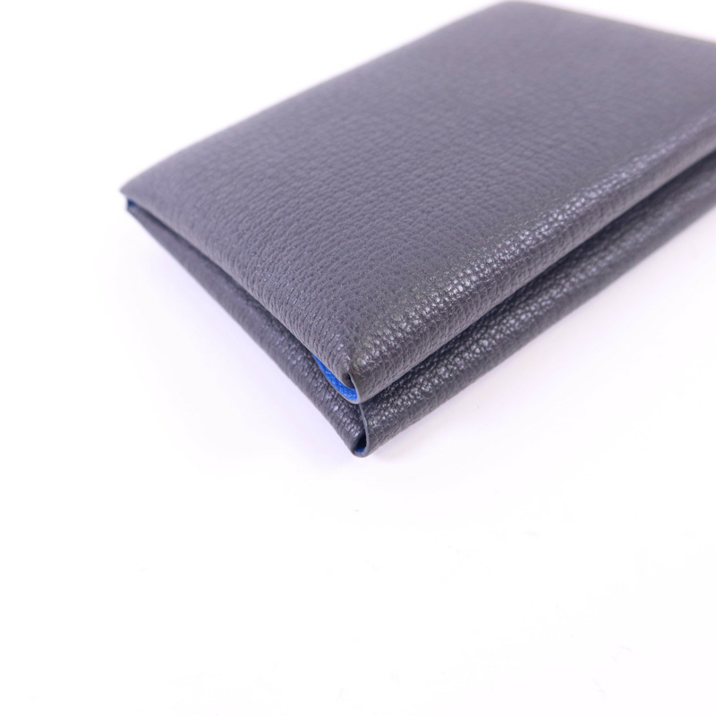 HERMES Epsom皮革Calvi Duo銀扣卡片套Graphite/Bleu Hydra-12