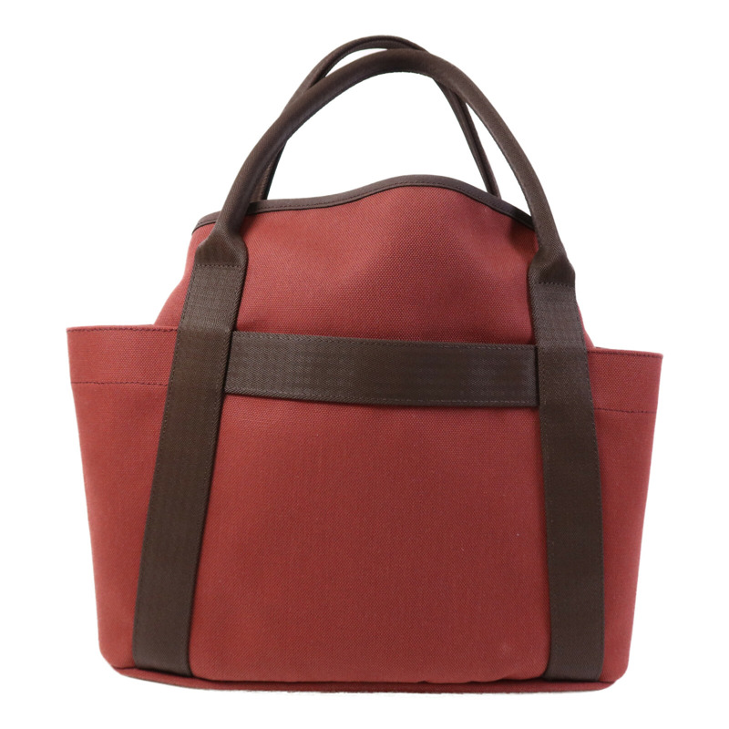 HERMES 帆布Grooming Bag銀扣手挽肩背兩用袋Rouge H/Chocolat-1