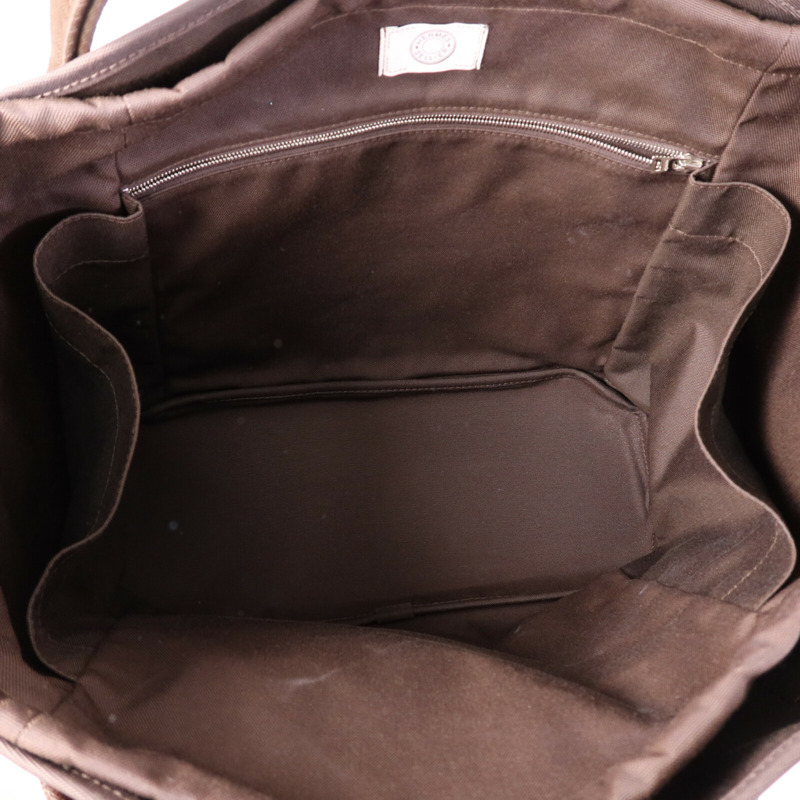 HERMES 帆布Grooming Bag銀扣手挽肩背兩用袋Rouge H/Chocolat-4