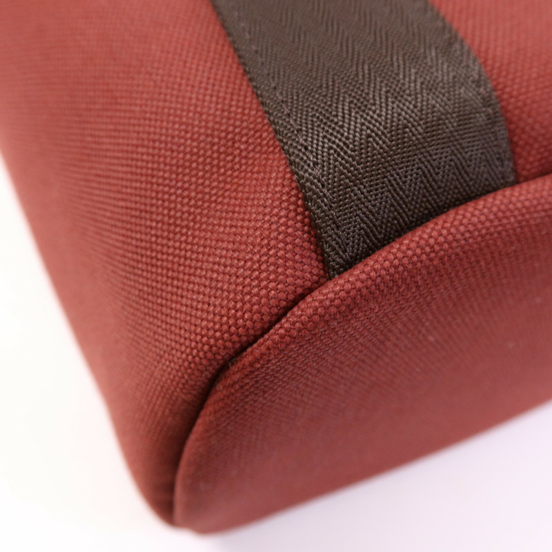 HERMES 帆布Grooming Bag銀扣手挽肩背兩用袋Rouge H/Chocolat-11