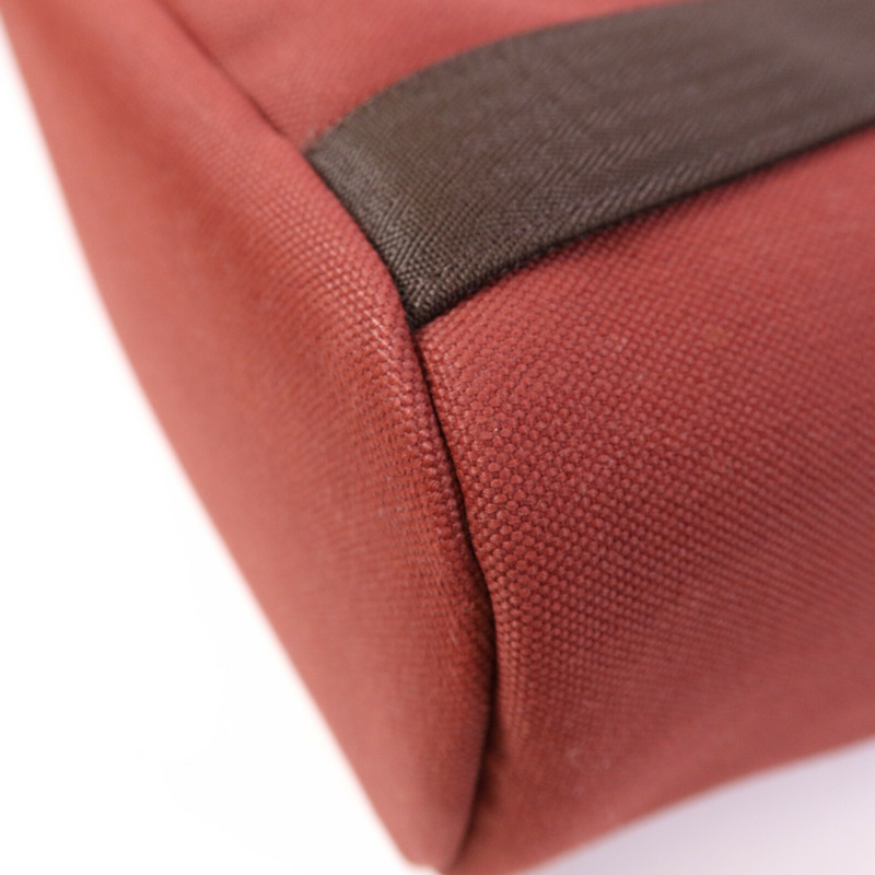 HERMES 帆布Grooming Bag銀扣手挽肩背兩用袋Rouge H/Chocolat-12