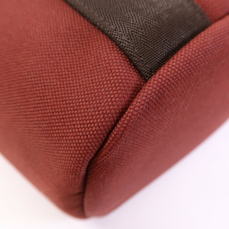 HERMES 帆布Grooming Bag銀扣手挽肩背兩用袋Rouge H/Chocolat-13