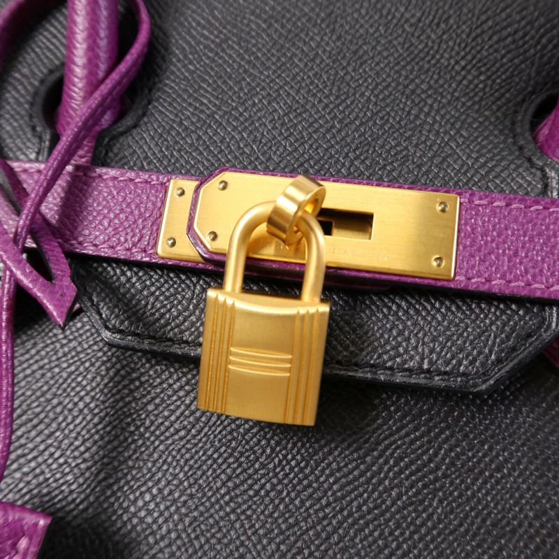 HERMES Epsom皮革Birkin 30金扣手挽袋Anemore/Noir-5