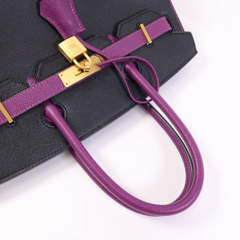 HERMES Epsom皮革Birkin 30金扣手挽袋Anemore/Noir-8