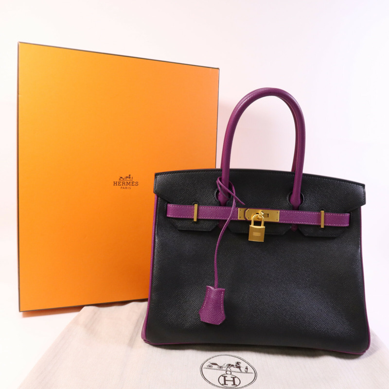 HERMES Epsom皮革Birkin 30金扣手挽袋Anemore/Noir-9