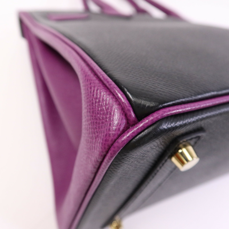 HERMES Epsom皮革Birkin 30金扣手挽袋Anemore/Noir-10