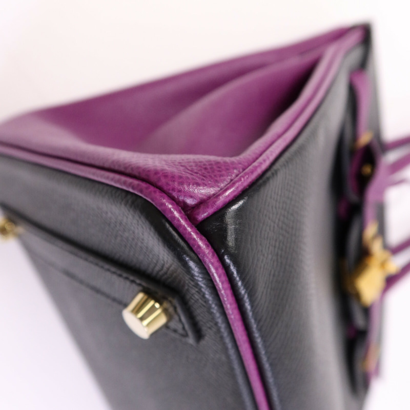 HERMES Epsom皮革Birkin 30金扣手挽袋Anemore/Noir-12