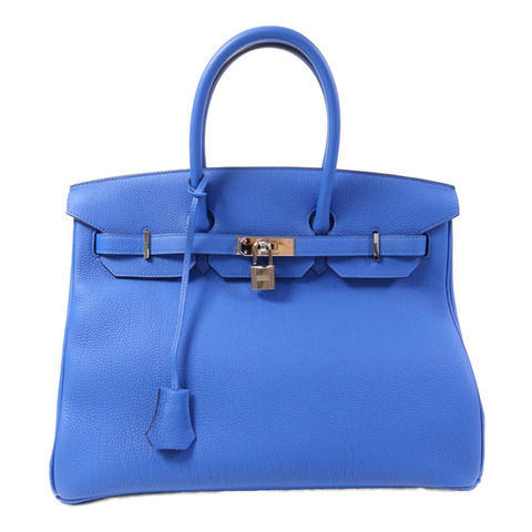 HERMES Togo皮革Birkin 35銀扣手挽袋Bleu Zellige