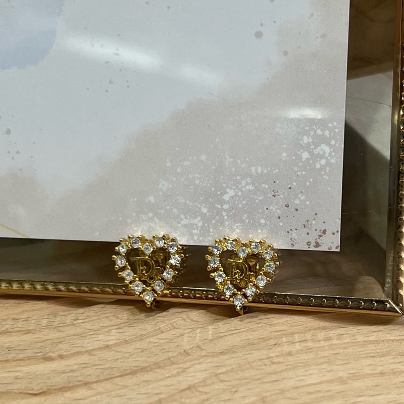 Dior vintage 水鑽愛心夾式耳環-0