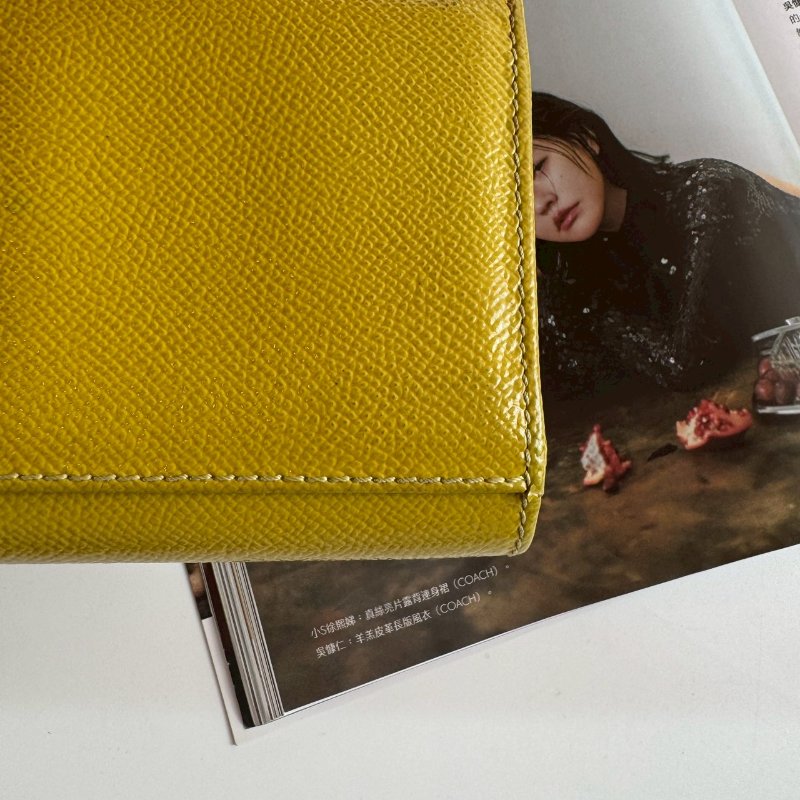 ✨特殊色 BURBERRY 芥末綠牛皮釦式長夾-3