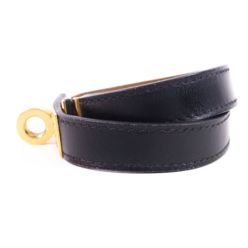 HERMES 皮革Kelly Double Tour Bracelet金扣手鐲Noir-1
