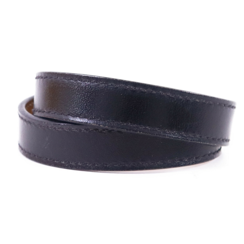 HERMES 皮革Kelly Double Tour Bracelet金扣手鐲Noir-2