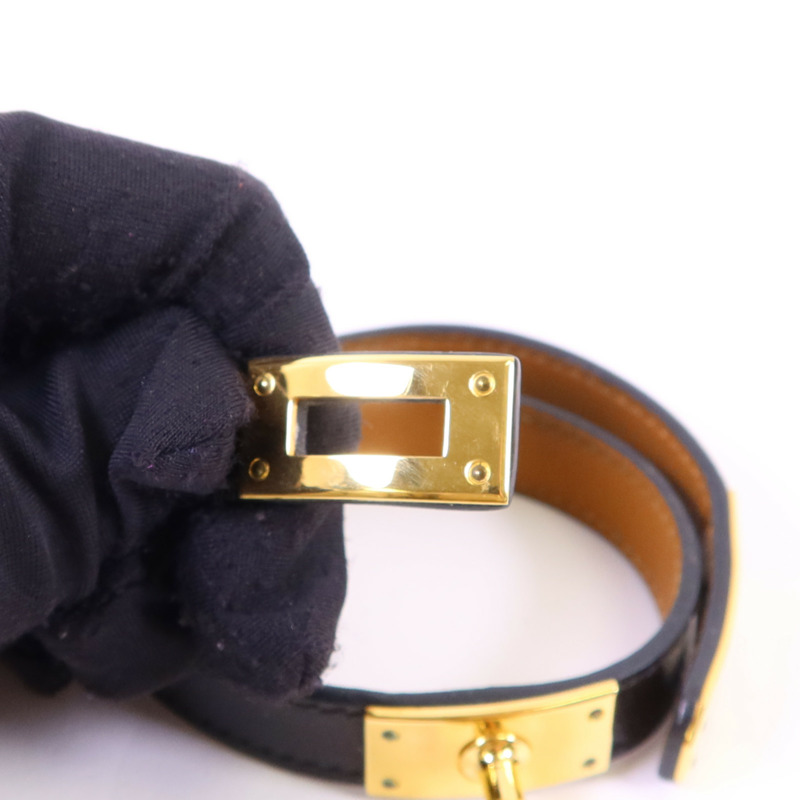 HERMES 皮革Kelly Double Tour Bracelet金扣手鐲Noir-7