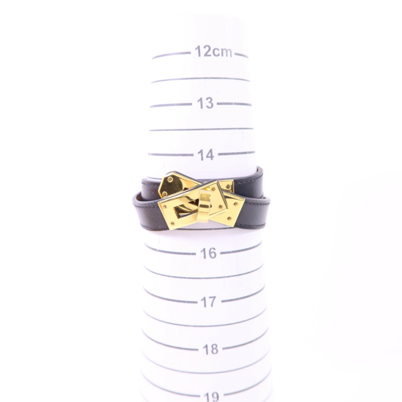 HERMES 皮革Kelly Double Tour Bracelet金扣手鐲Noir-12