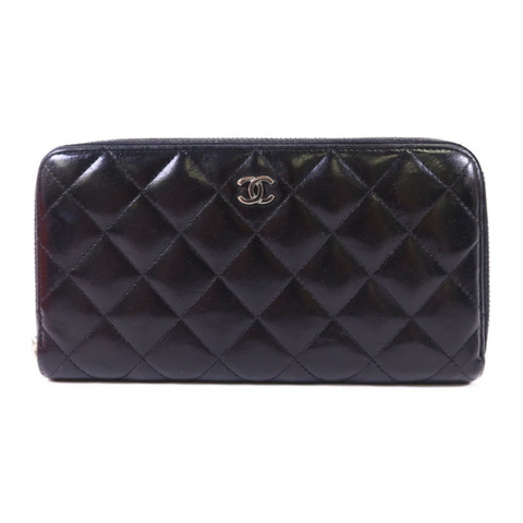 CHANEL 羊皮皮革Long Wallet銀扣長錢包