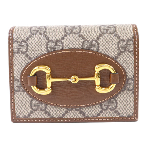 GUCCI 牛皮皮革/塗層帆布Horsebit 1955金扣錢包