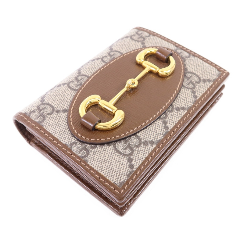 GUCCI 牛皮皮革/塗層帆布Horsebit 1955金扣錢包-2