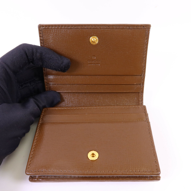 GUCCI 牛皮皮革/塗層帆布Horsebit 1955金扣錢包-4