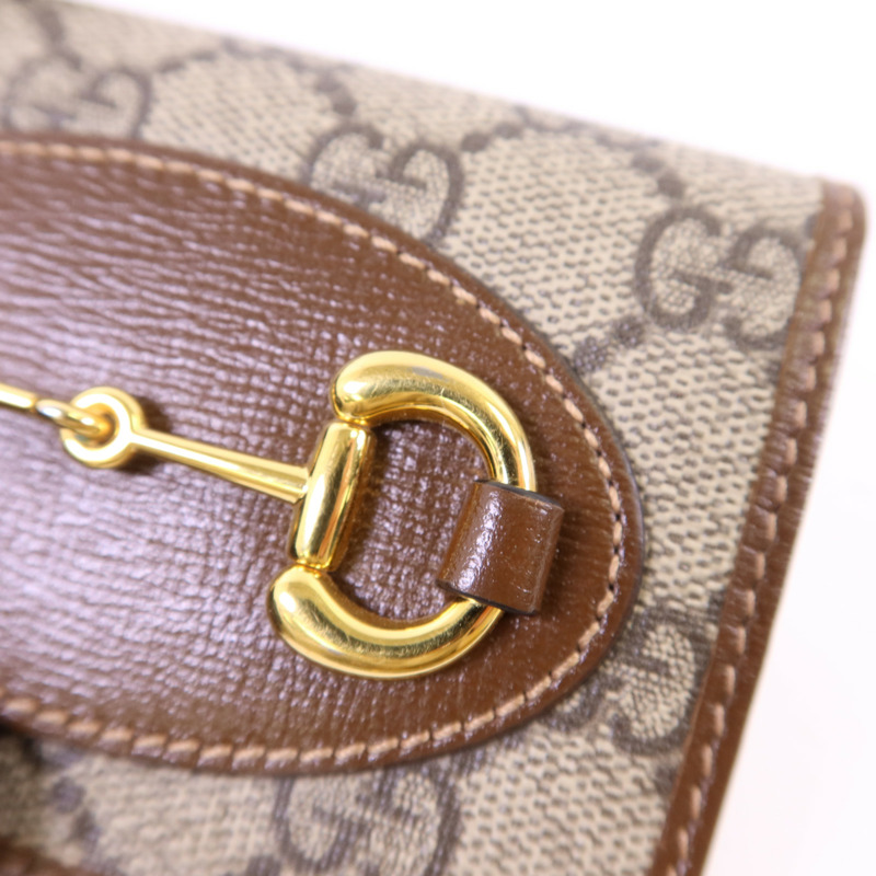 GUCCI 牛皮皮革/塗層帆布Horsebit 1955金扣錢包-10