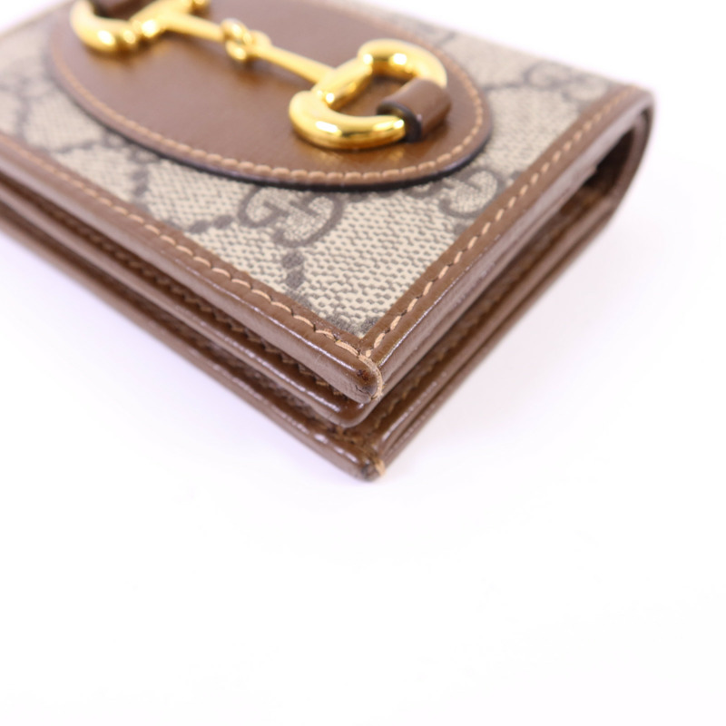 GUCCI 牛皮皮革/塗層帆布Horsebit 1955金扣錢包-11