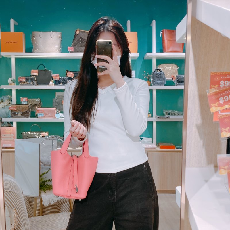 TW4704 Hermes 愛馬仕 杜鹃粉 絕頂Size菜籃子 Picotin 18 TC 8W Rose Azale x PHW-14